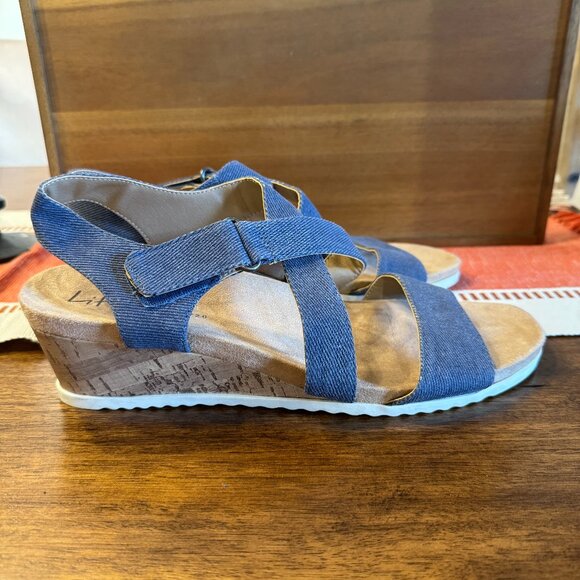 Life Stride Shoes - Life Stride Women's Sincere Wedge Sandal, Dark Denim, 11 Wide